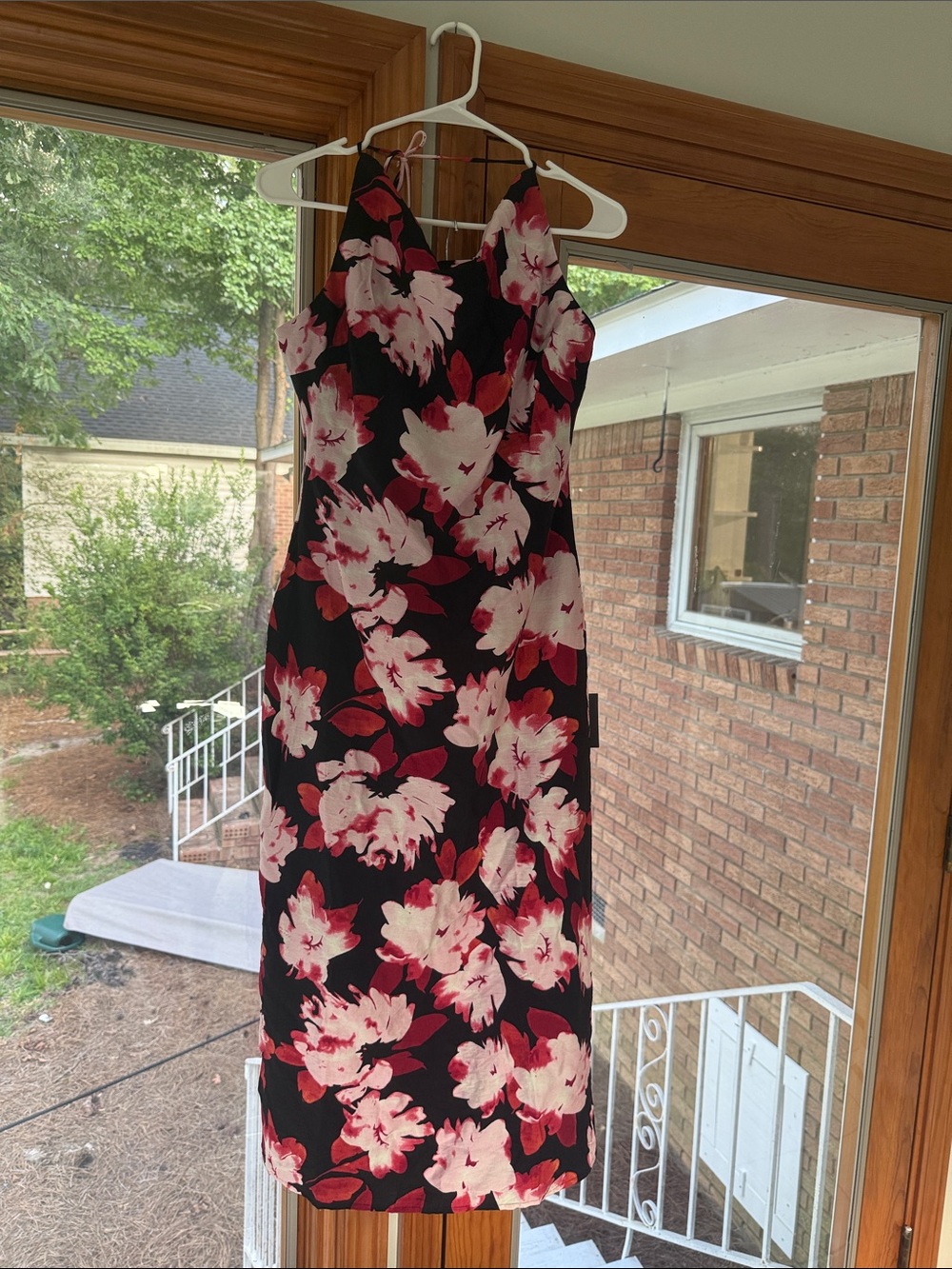 Lulu's Black Midi Slip Dress with Pink & White Floral Print